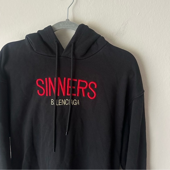 Balenciaga Sinners Black Hoodie with Red and Gold Embroidery L - Picture 5 of 16